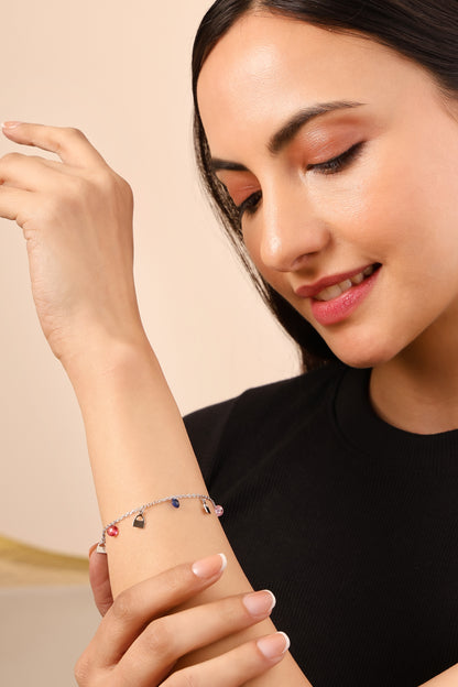 Charm Cascade Bracelet – 925 Sterling Silver Crystal Chain Bracelet