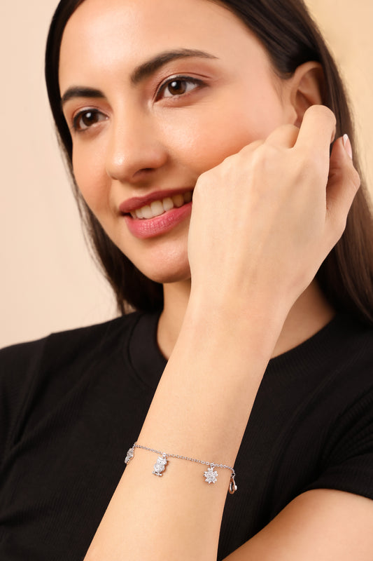 Celestial Charm Bracelet – 925 Sterling Silver CZ Dangling Bracelet