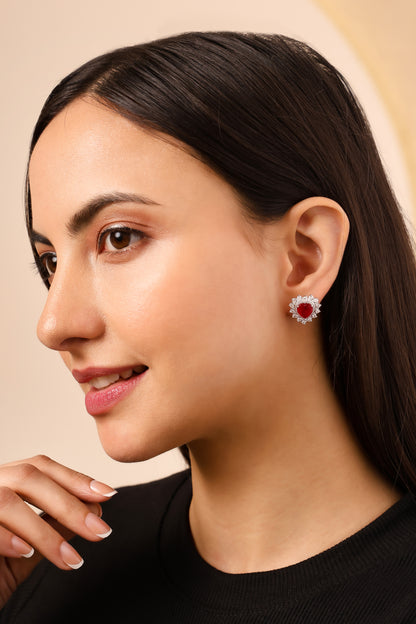 Scarlet Heart CZ Stud Earrings