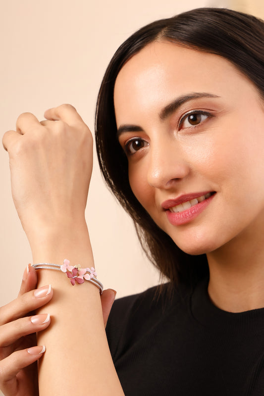 Rose Flutter Cuff – 925 Sterling Silver CZ Butterfly Bracelet