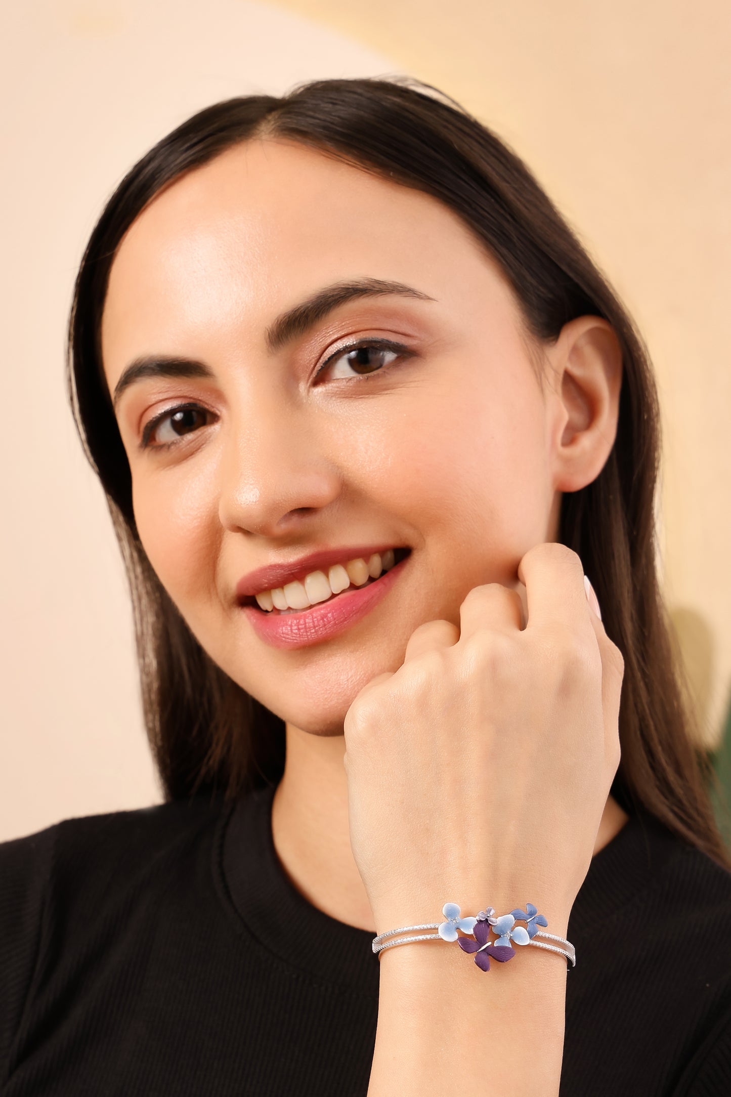 Butterfly Bloom Cuff – 925 Sterling Silver CZ Floral Bracelet