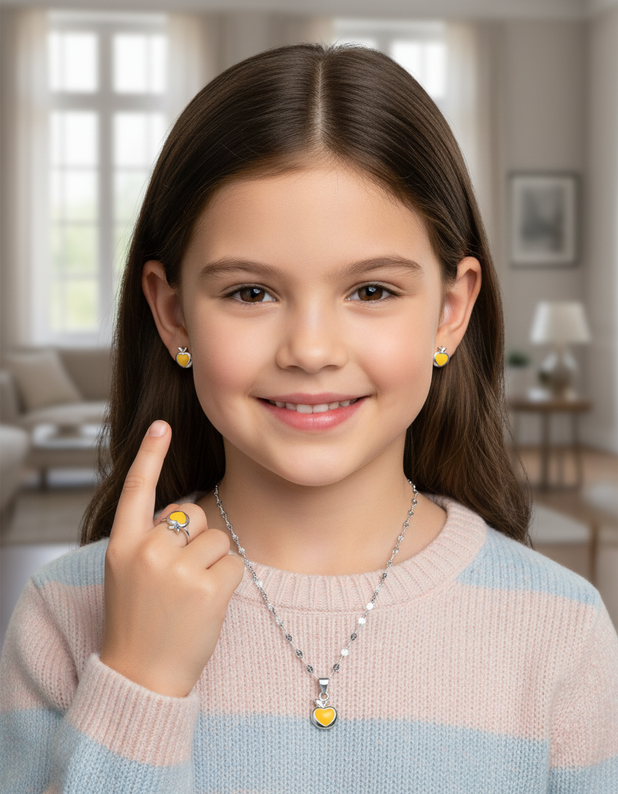 Sweetheart Glow – 925 Sterling Silver Yellow Heart Jewellery Set For Kids