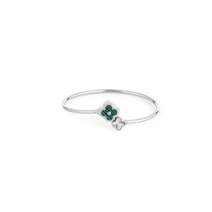 Clover Charm Silver Bangle-Green