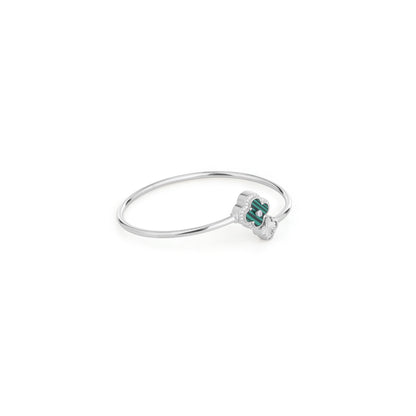 Clover Charm Silver Bangle-Green