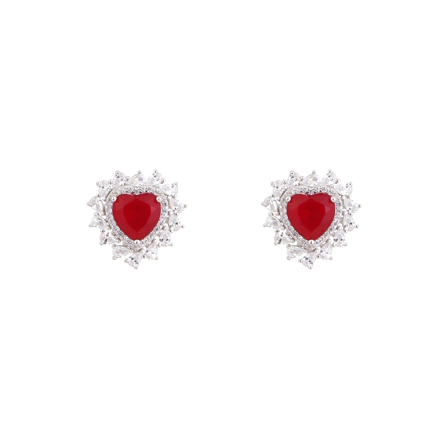 Scarlet Heart CZ Stud Earrings