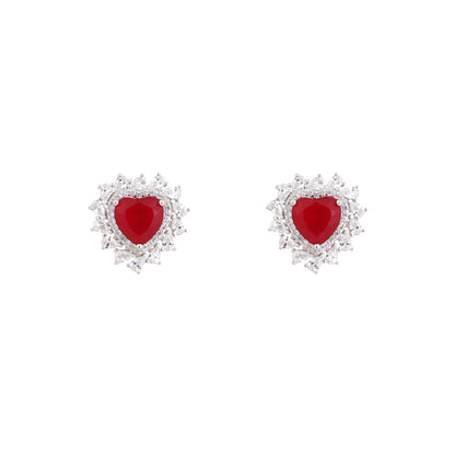 Scarlet Heart CZ Stud Earrings