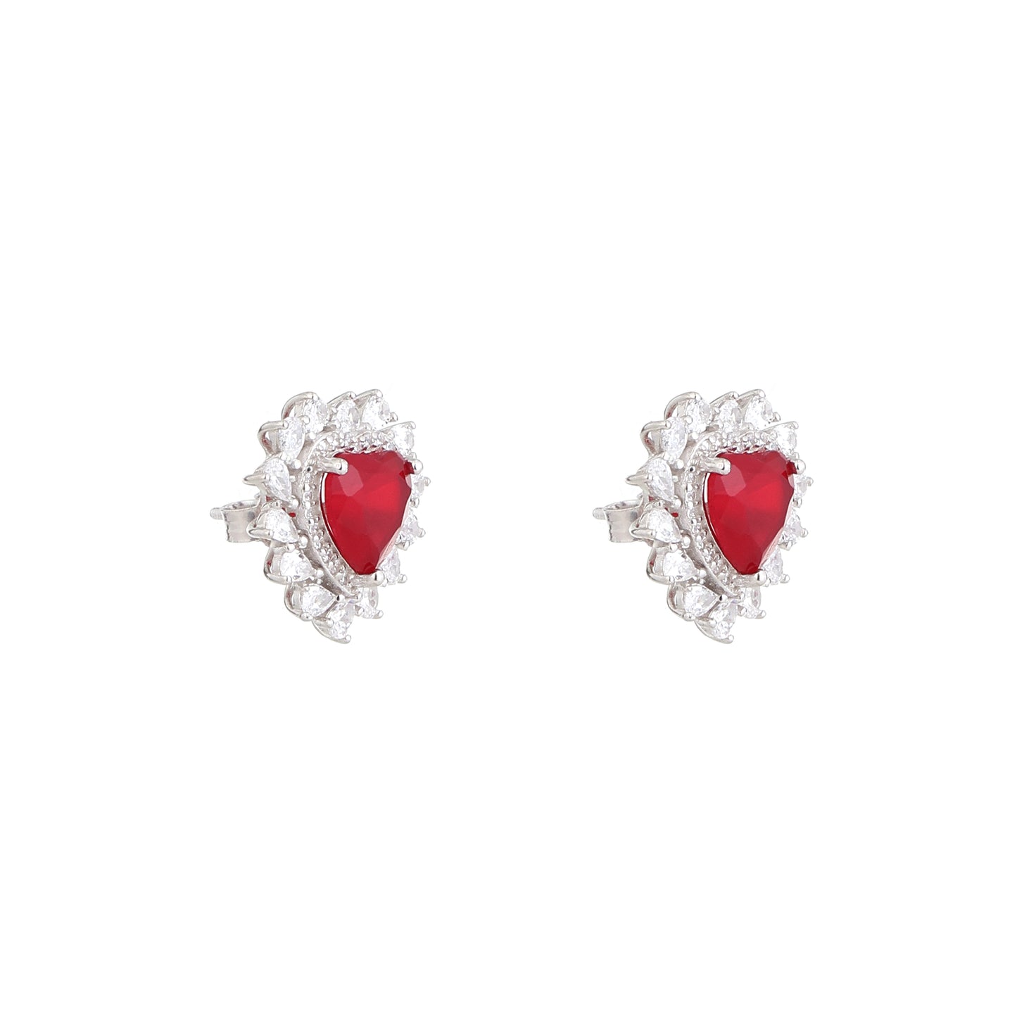 Scarlet Heart CZ Stud Earrings