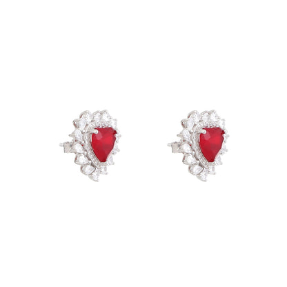 Scarlet Heart CZ Stud Earrings