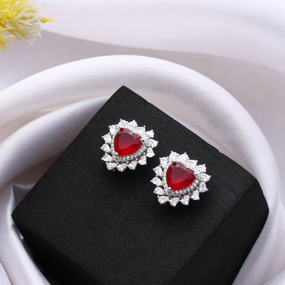 Scarlet Heart CZ Stud Earrings