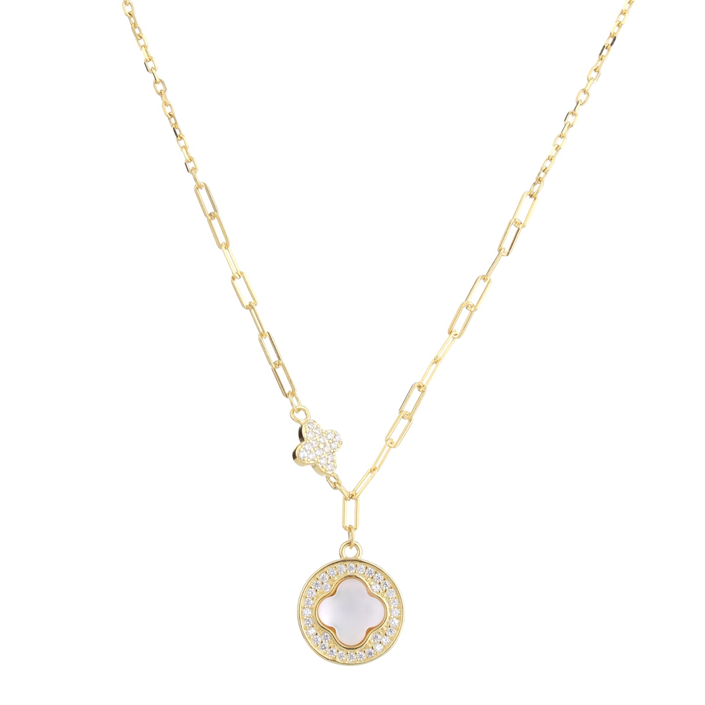 Golden Clover Charm Necklace in 925 Sterling Silver