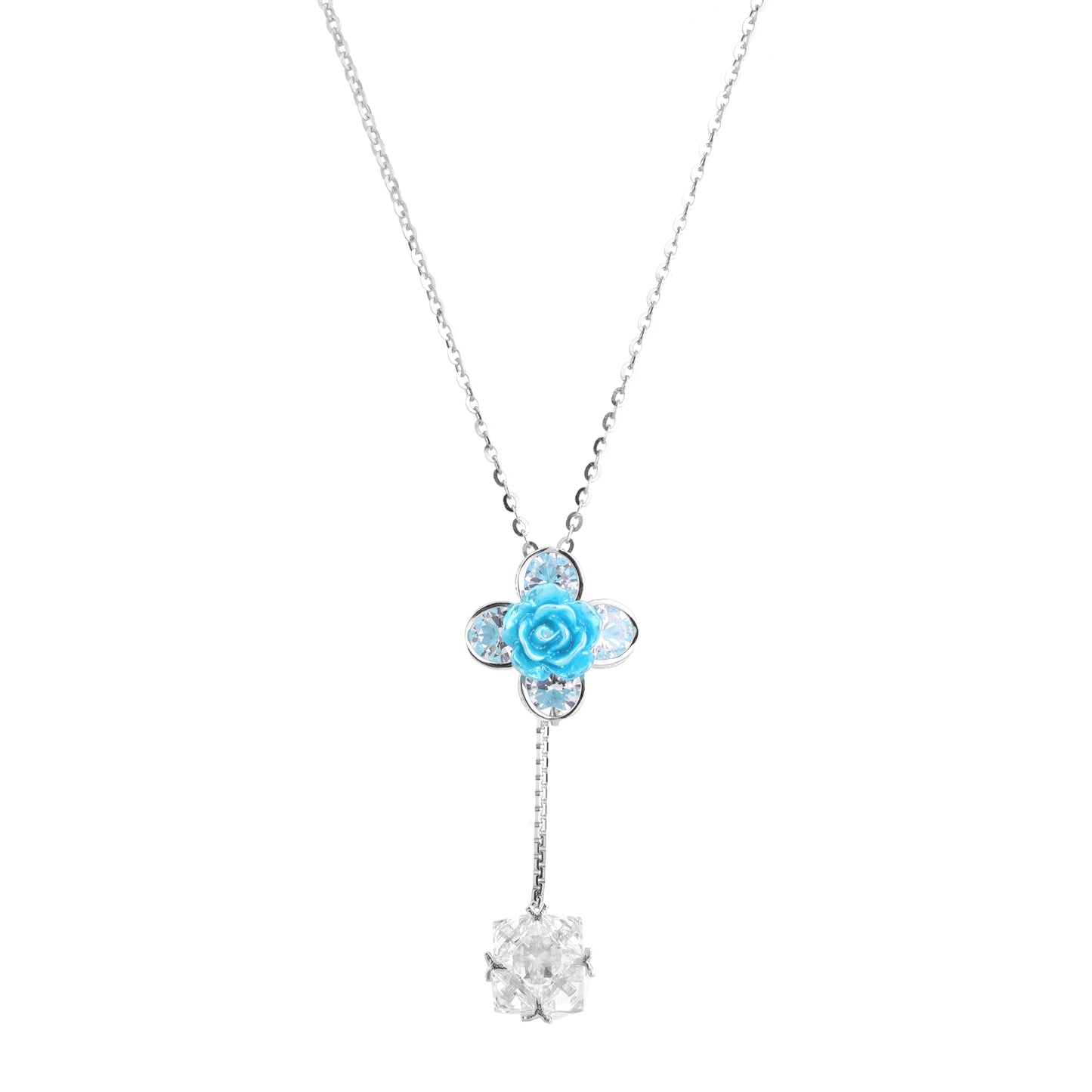 Aqua Bloom Drop Pendant & Earring Set in 925 Sterling Silver