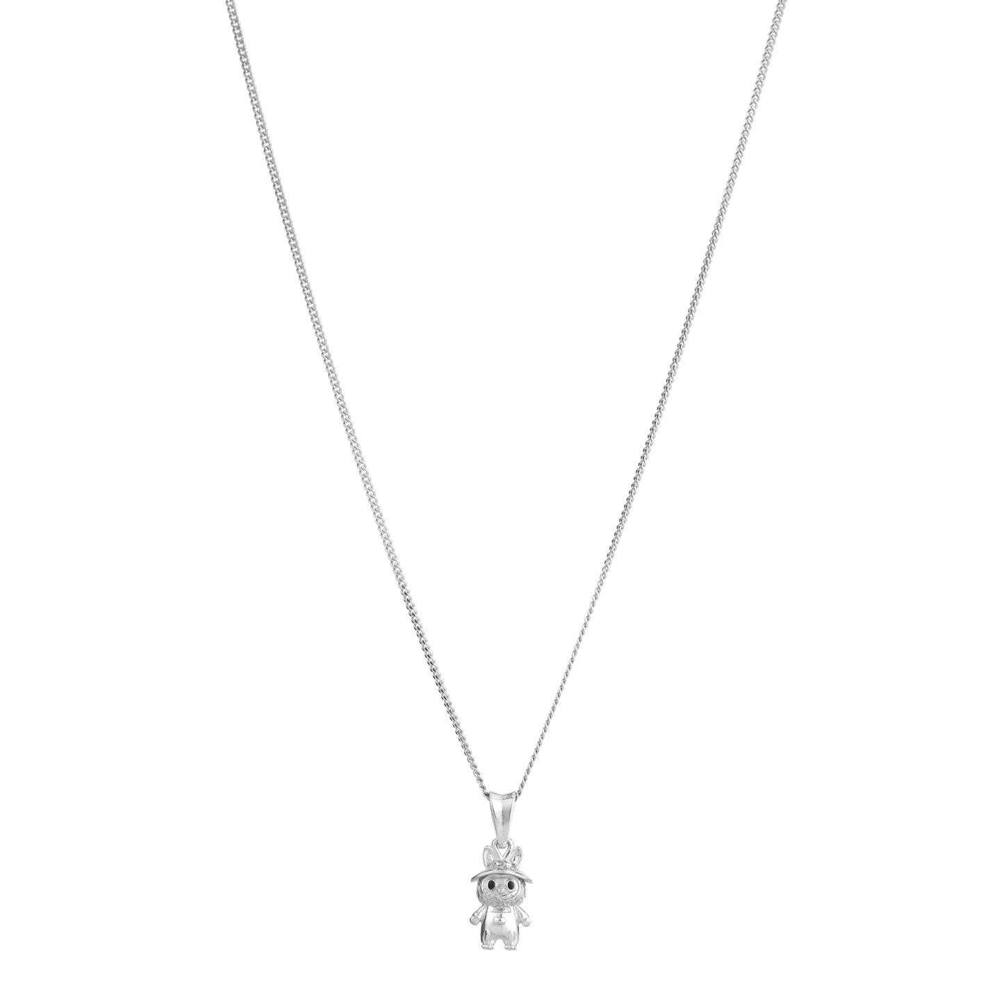 Labubu-Inspired Character Pendant Necklace in 925 Sterling Silver-20mm snake chain