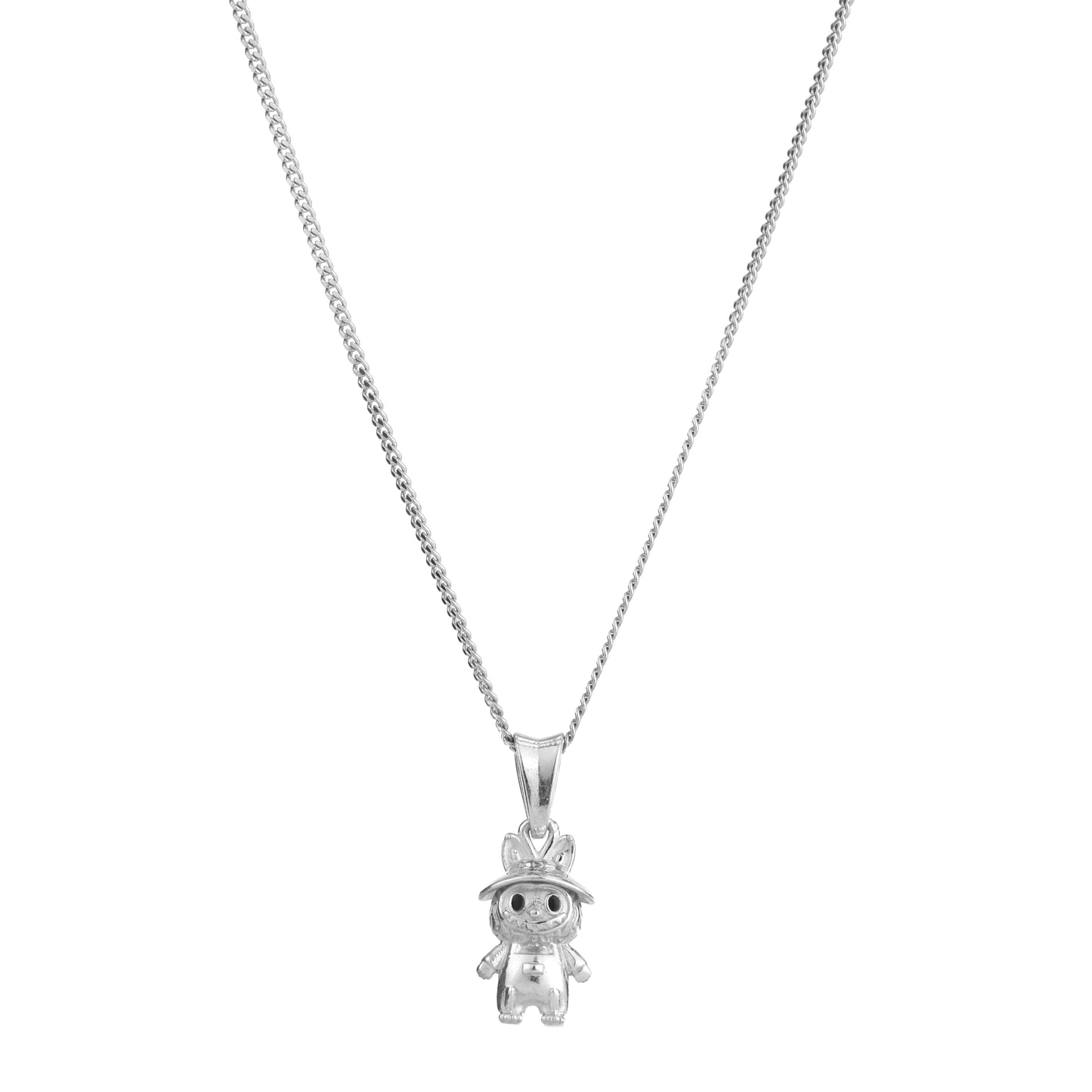 Labubu-Inspired Character Pendant Necklace in 925 Sterling Silver-20mm snake chain