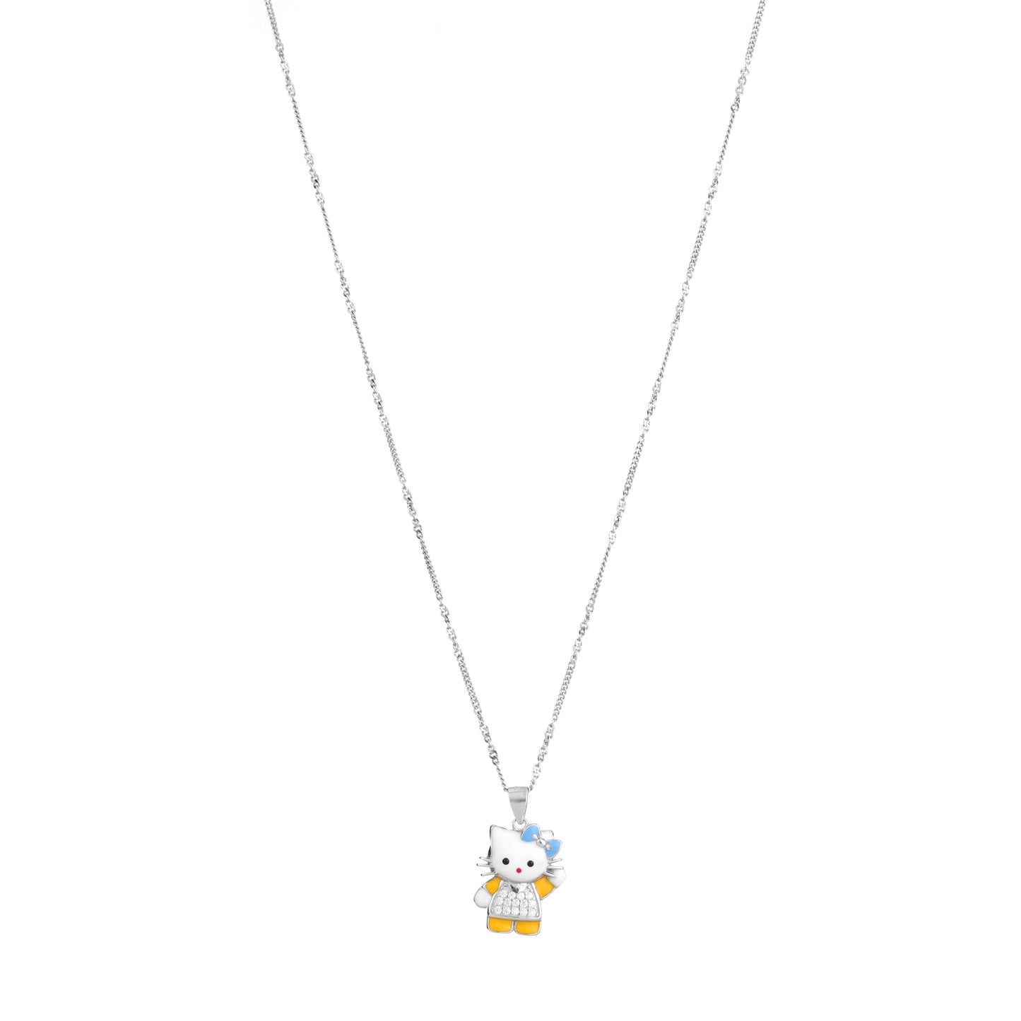 Hello Kitty CZ Charm Pendant Necklace in 925 Sterling Silver