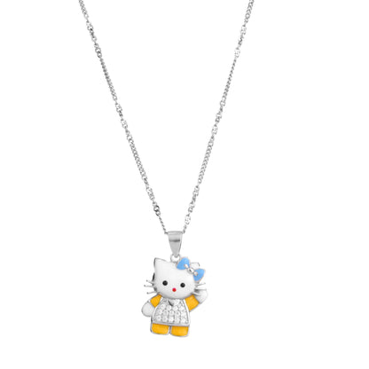 Hello Kitty CZ Charm Pendant Necklace in 925 Sterling Silver