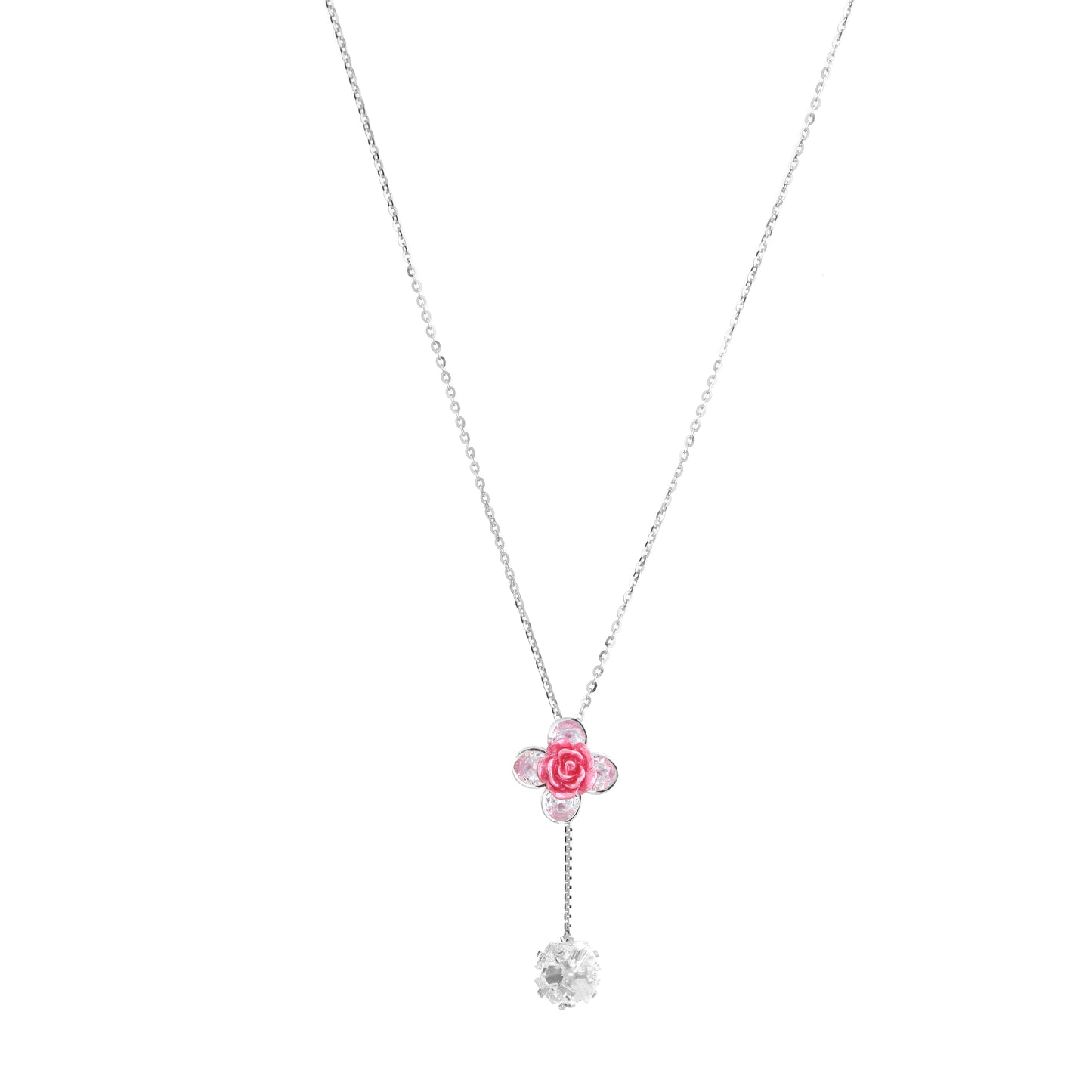 Blooming Rose Drop Pendant Necklace in 925 Sterling Silver with CZ Stones