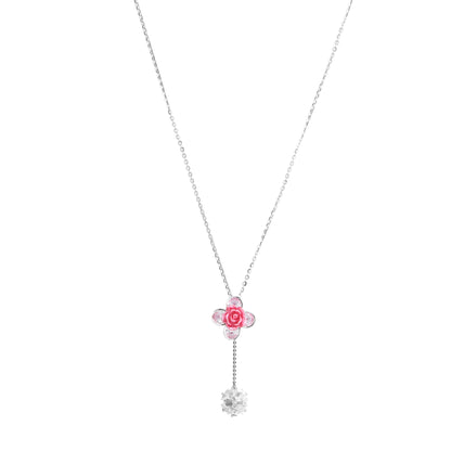 Blooming Rose Drop Pendant Necklace in 925 Sterling Silver with CZ Stones