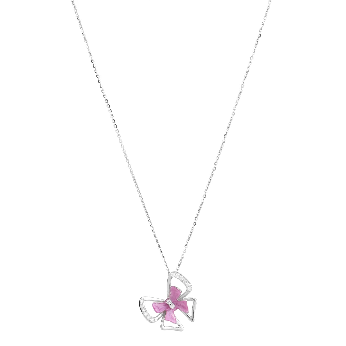 Pink Butterfly CZ Pendant Set in 925 Sterling Silver