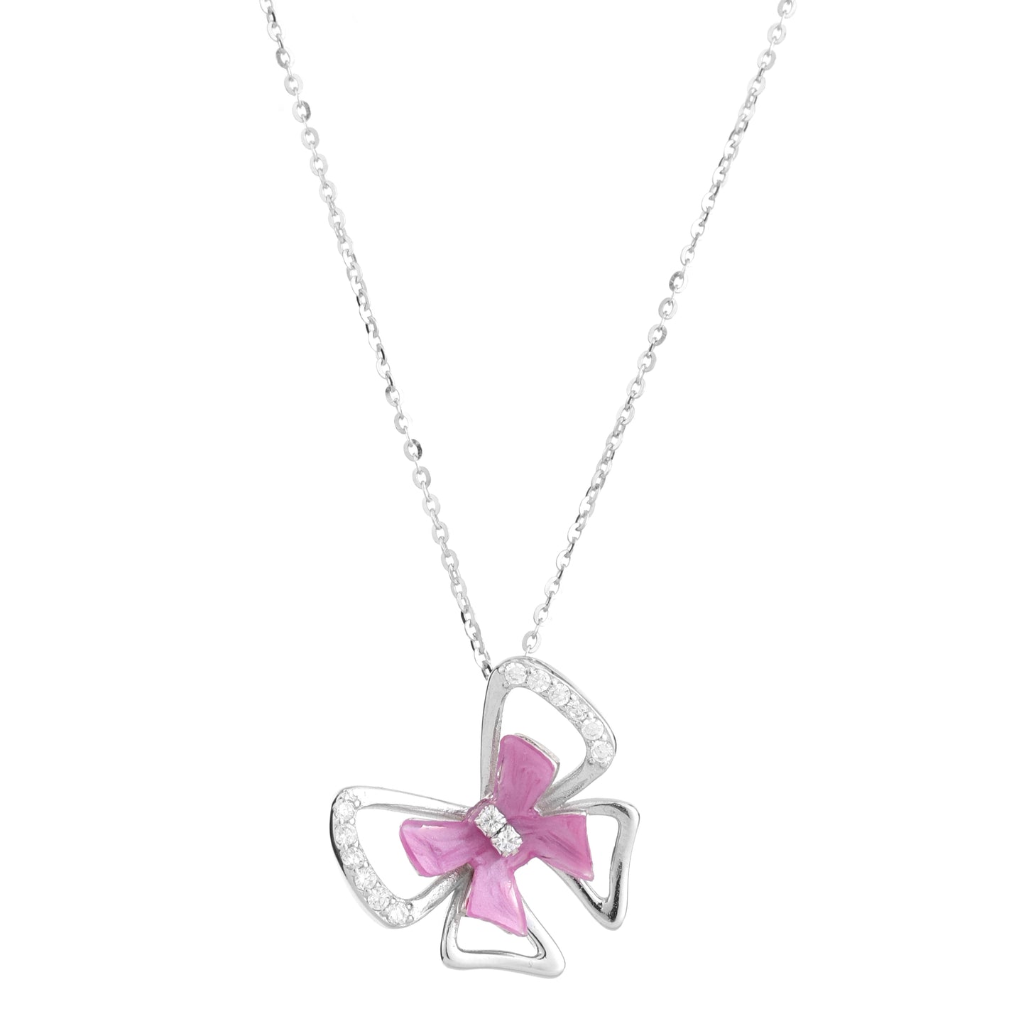 Pink Butterfly CZ Pendant Set in 925 Sterling Silver