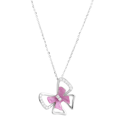 Pink Butterfly CZ Pendant Set in 925 Sterling Silver