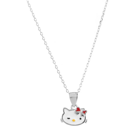 Hello Kitty Charm – 925 Sterling Silver Necklace & Earrings Set
