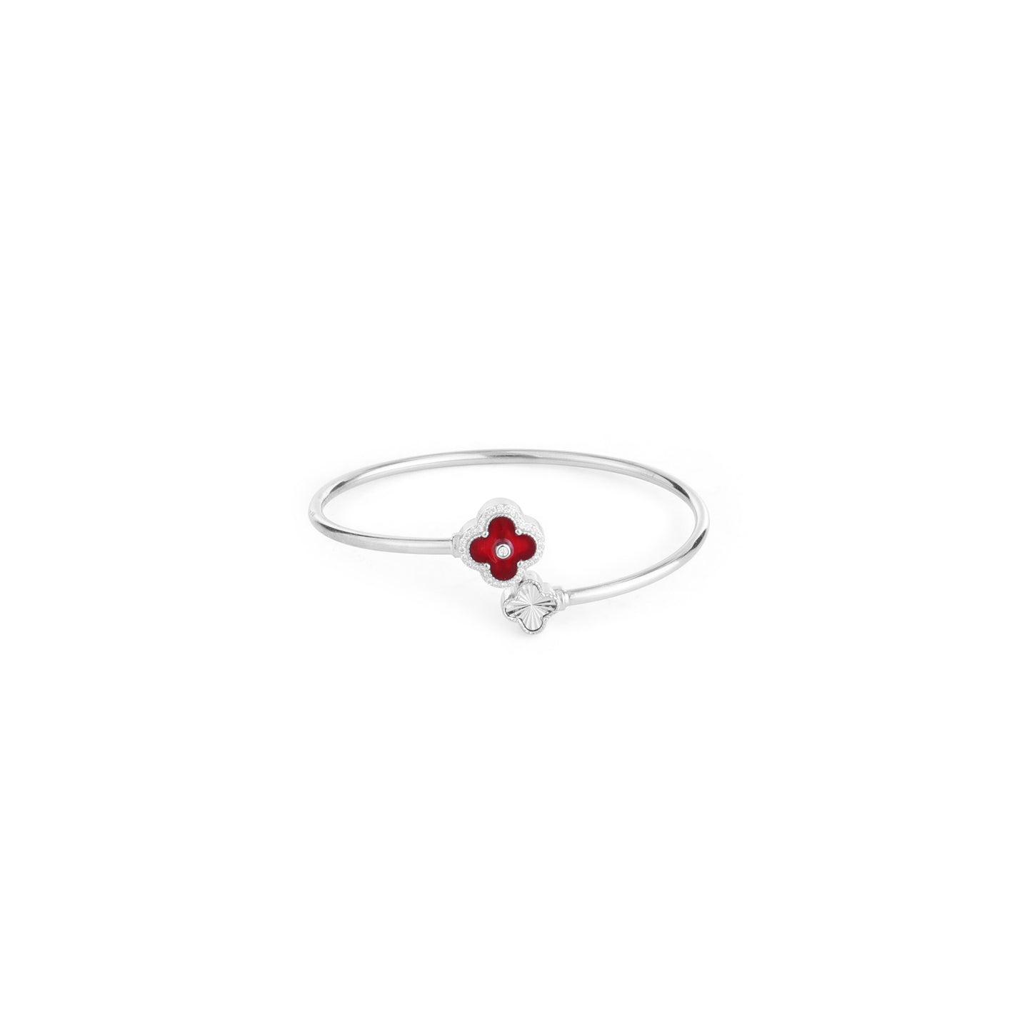 Clover Charm Silver Bangle-Blood Red