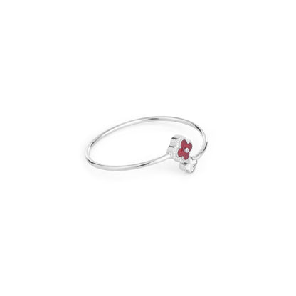 Clover Charm Silver Bangle-Blood Red
