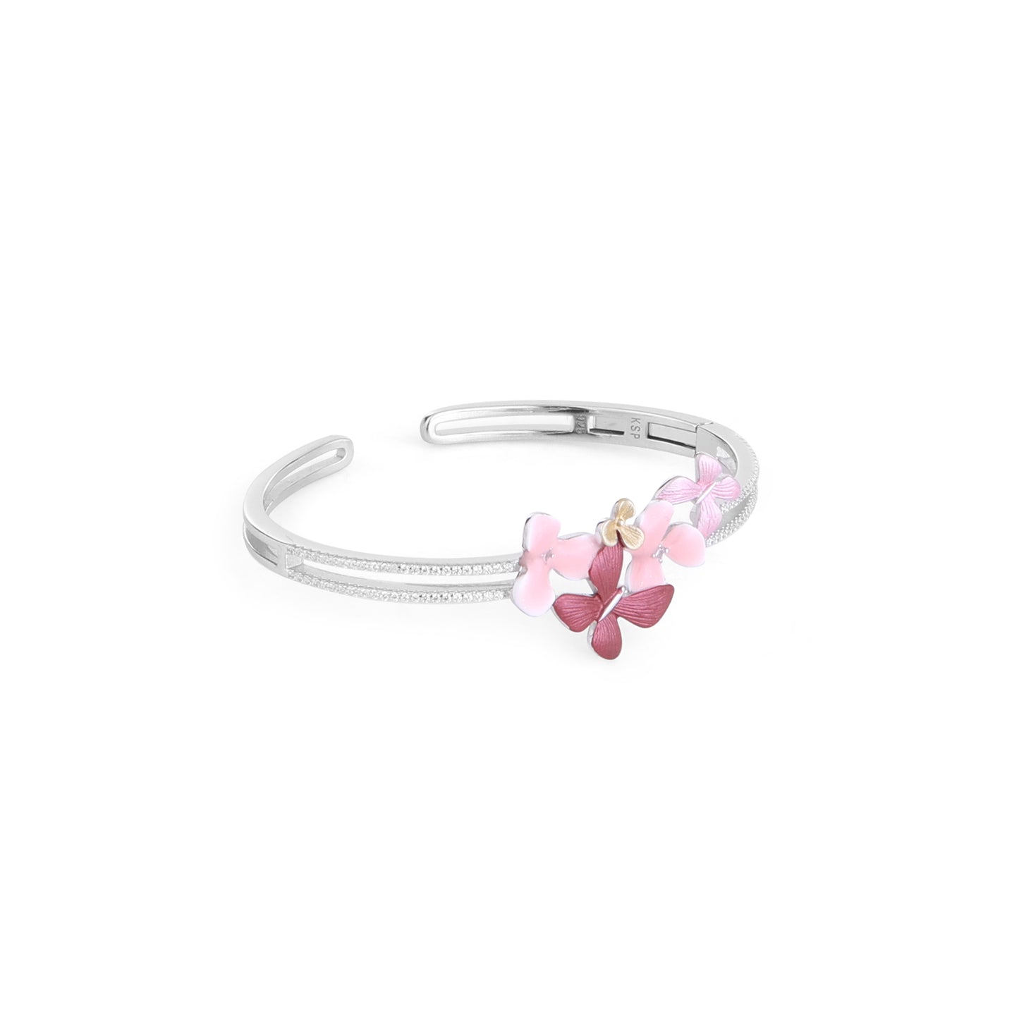 Rose Flutter Cuff – 925 Sterling Silver CZ Butterfly Bracelet
