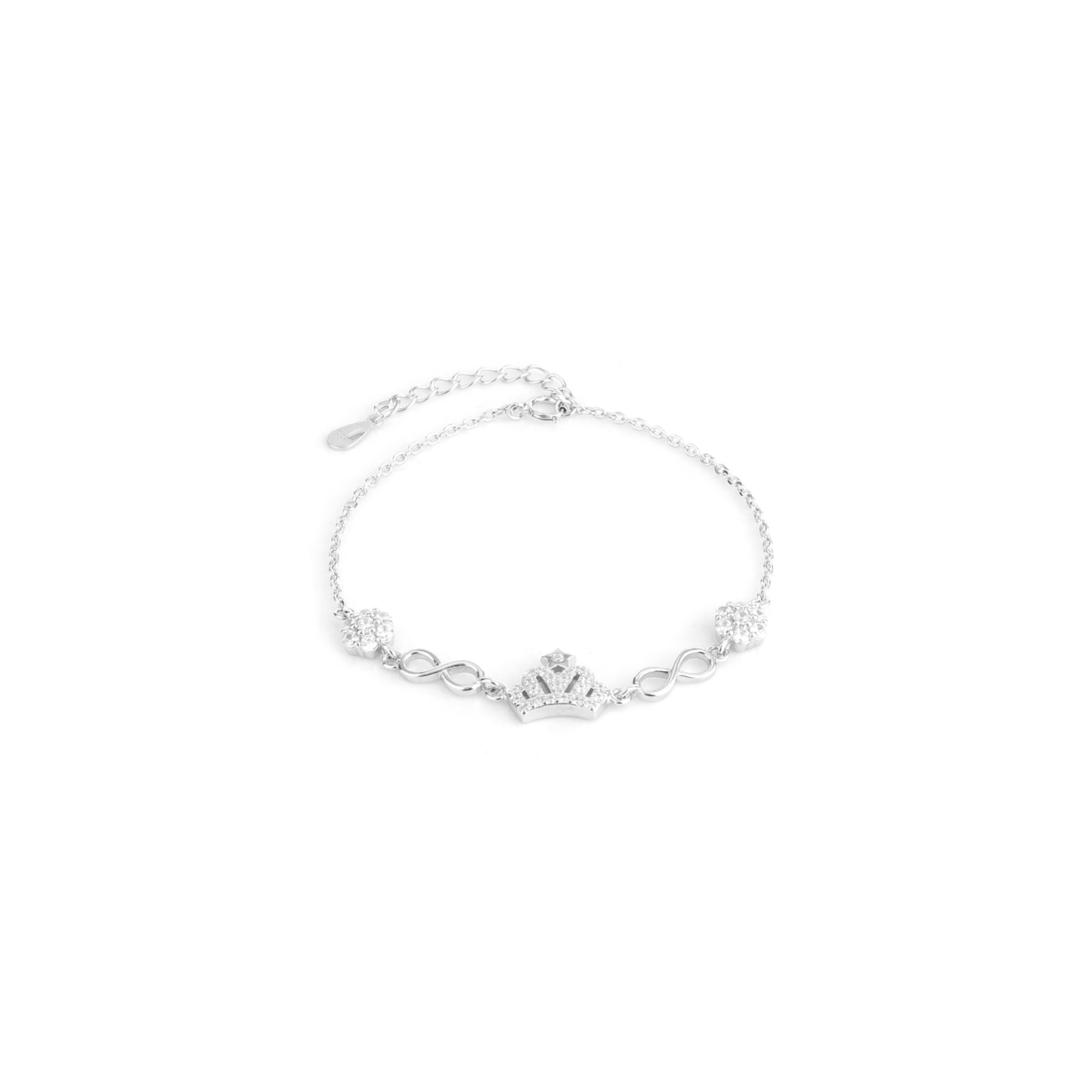 Crowned Infinity Bracelet – 925 Sterling Silver CZ Chain Bracelet