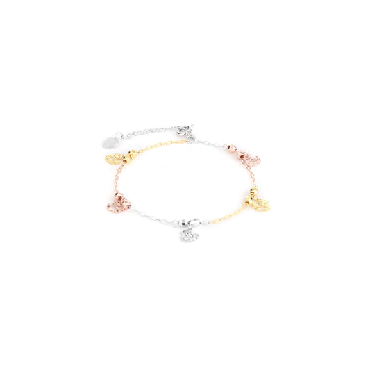Trio Charm Bracelet – 925 Sterling Silver Multi-Tone Chain Bracelet