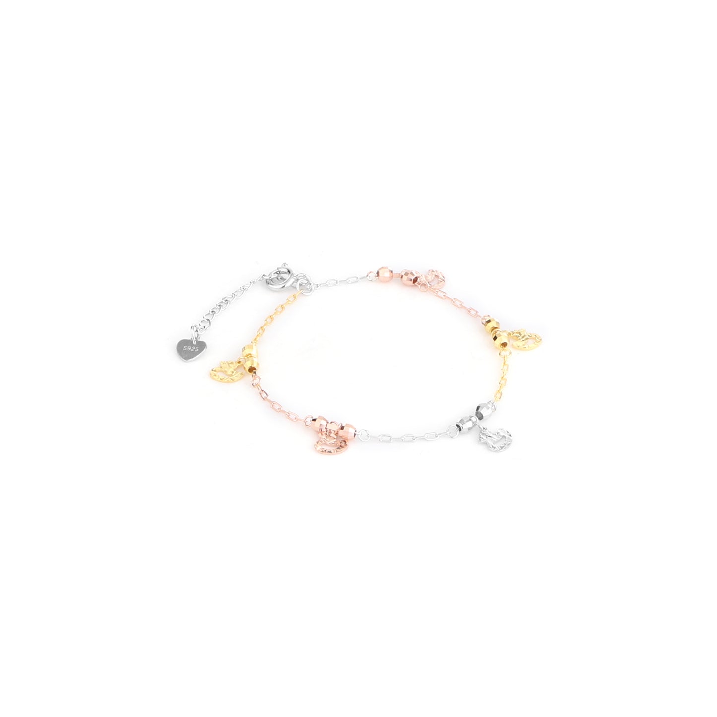 Trio Charm Bracelet – 925 Sterling Silver Multi-Tone Chain Bracelet