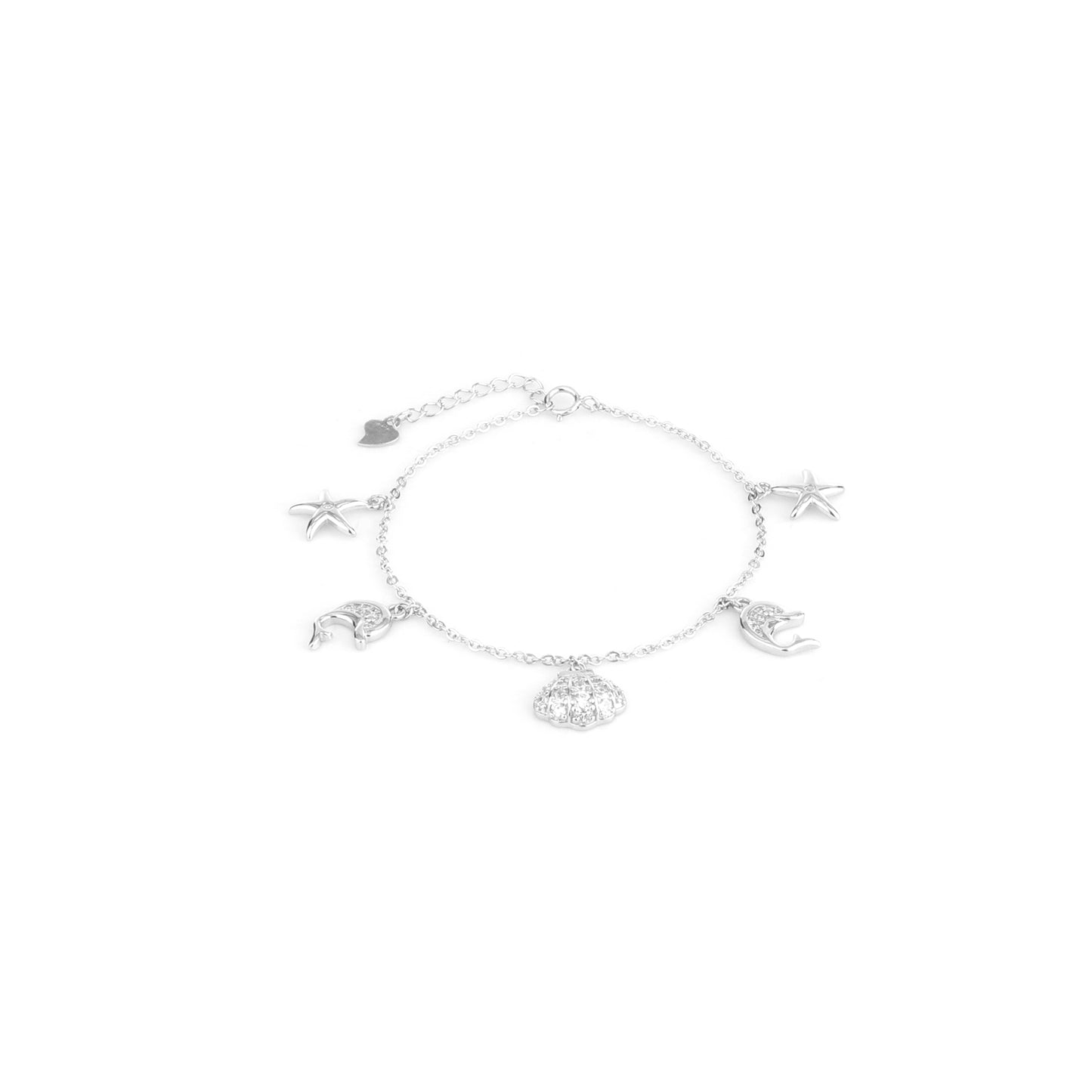 Ocean Whispers Dolphin Charm Bracelet – 925 Sterling Silver CZ Bracelet