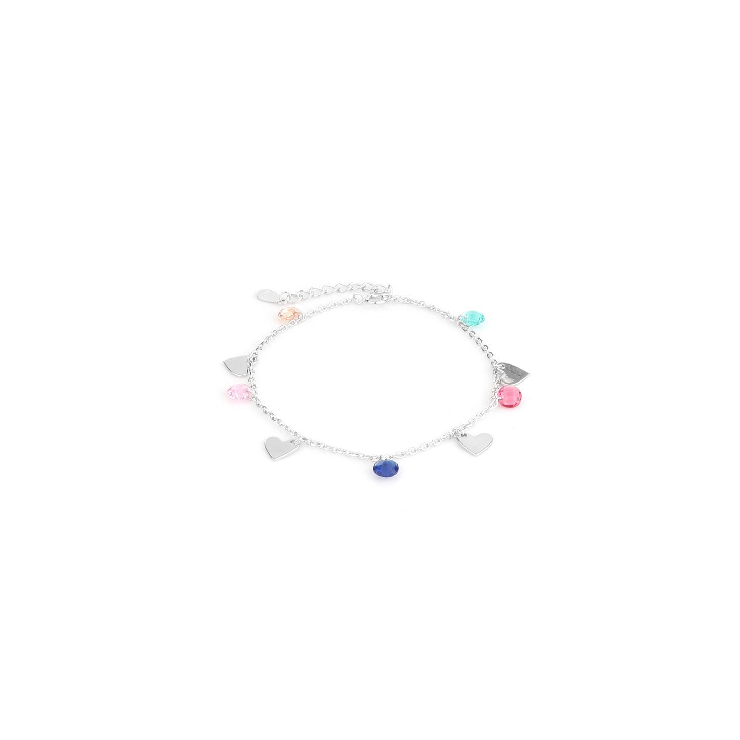 Rainbow Heart Charm Silver Bracelet