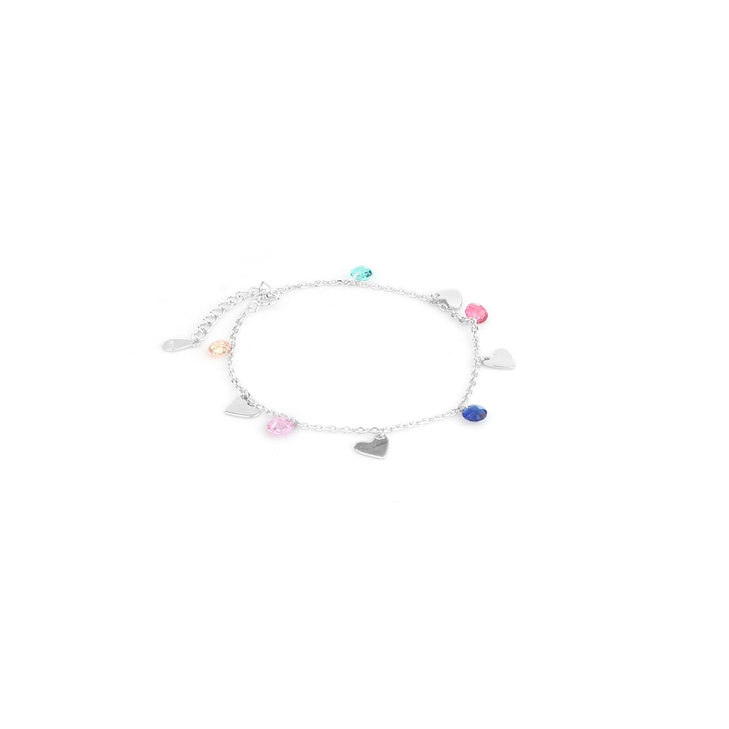 Rainbow Heart Charm Silver Bracelet