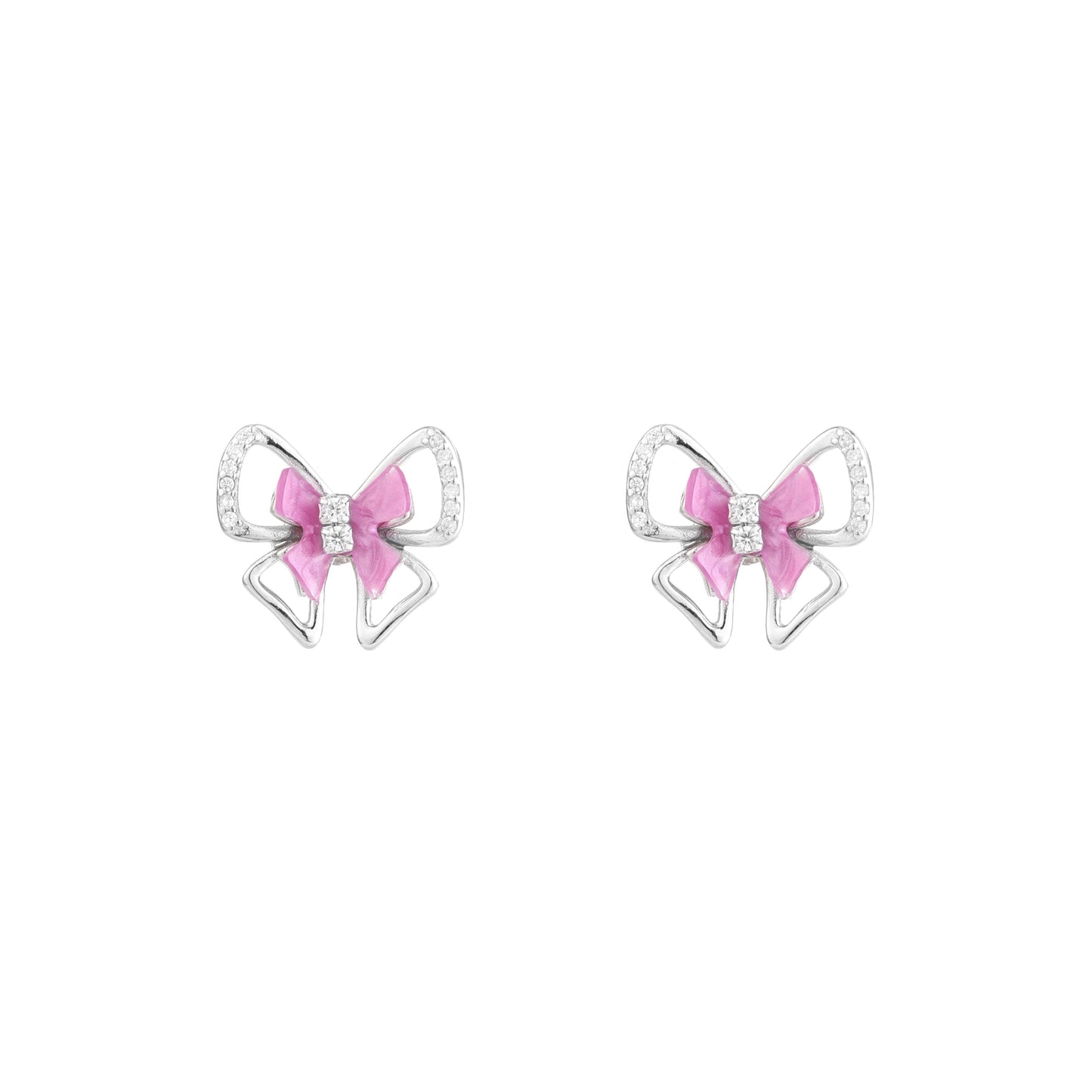 Pink Butterfly CZ Pendant Set in 925 Sterling Silver