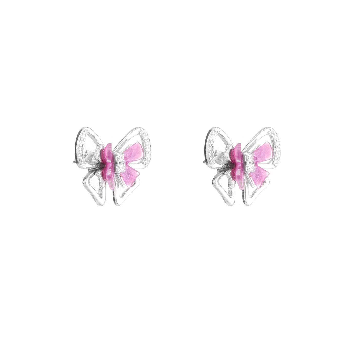 Pink Butterfly CZ Pendant Set in 925 Sterling Silver