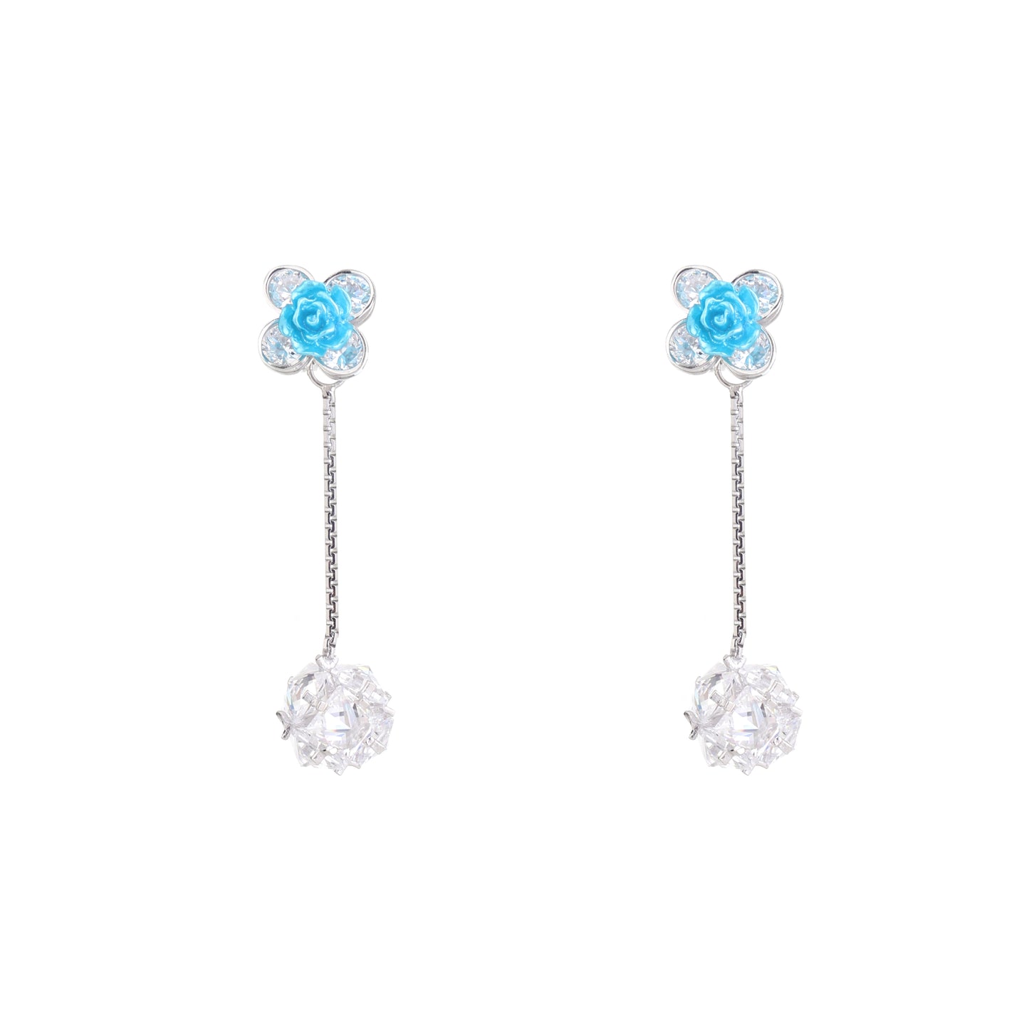 Aqua Bloom Drop Pendant & Earring Set in 925 Sterling Silver