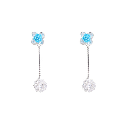 Aqua Bloom Drop Pendant & Earring Set in 925 Sterling Silver