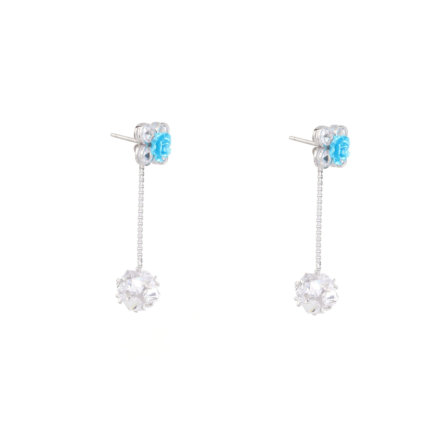 Aqua Bloom Drop Pendant & Earring Set in 925 Sterling Silver