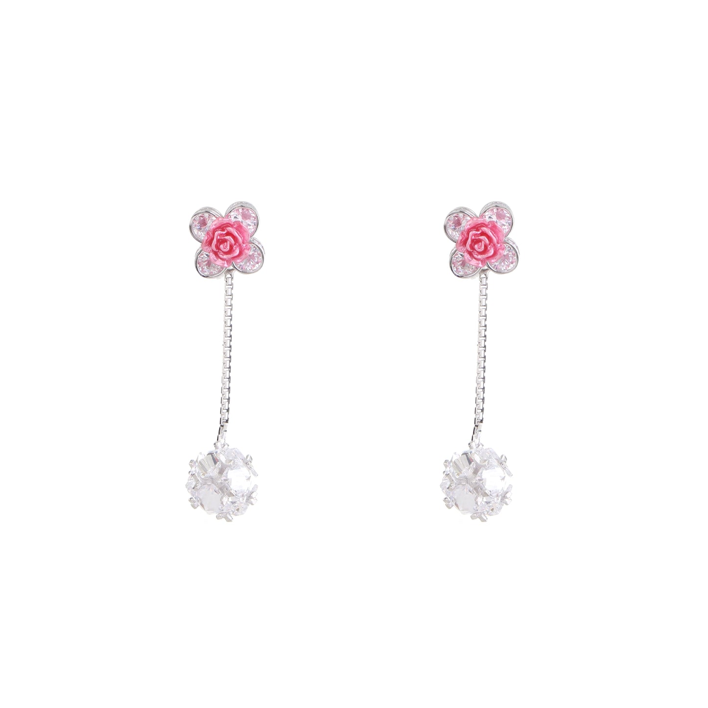 Blooming Rose Drop Pendant Necklace in 925 Sterling Silver with CZ Stones