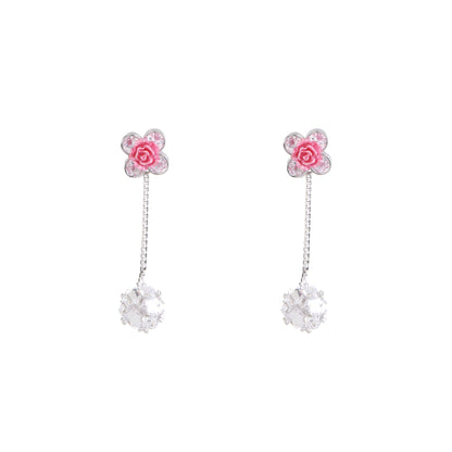 Blooming Rose Drop Pendant Necklace in 925 Sterling Silver with CZ Stones