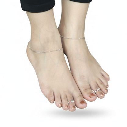925 Sterling Silver Minimal Chain Anklet (Pair)
