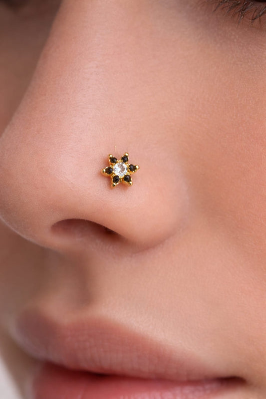 Midnight Bloom 925 Silver Nose Pin