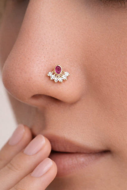 Rajsi Ruby 925 Silver Nose Pin