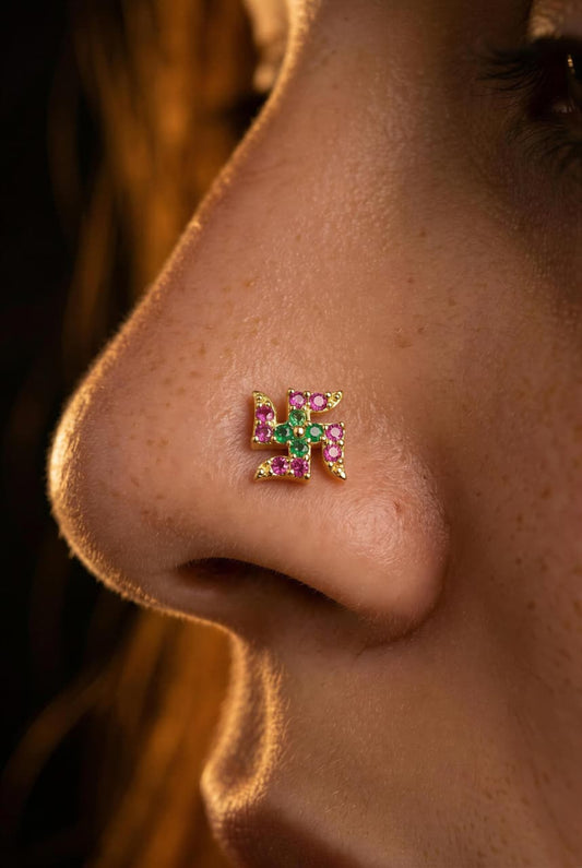 Shubh Swastik 925 Silver Nose Pin