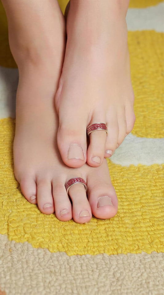 Crimson Pattern 925 Silver Toe Rings (Pair)