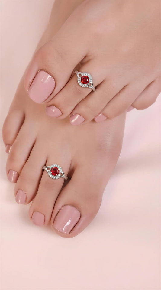 Ruby Halo 925 Silver Toe Rings (Pair)