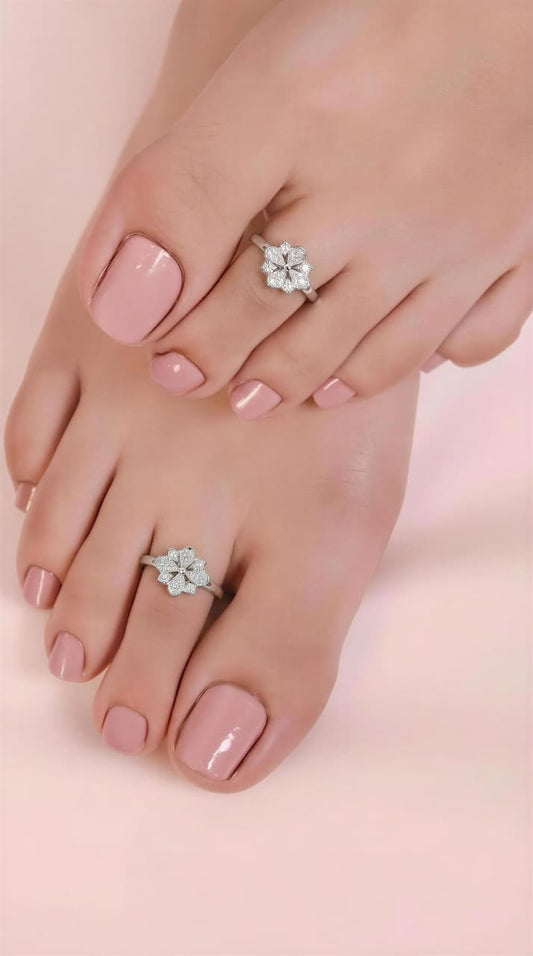 Crystal Bloom 925 Silver Toe Rings (Pair)