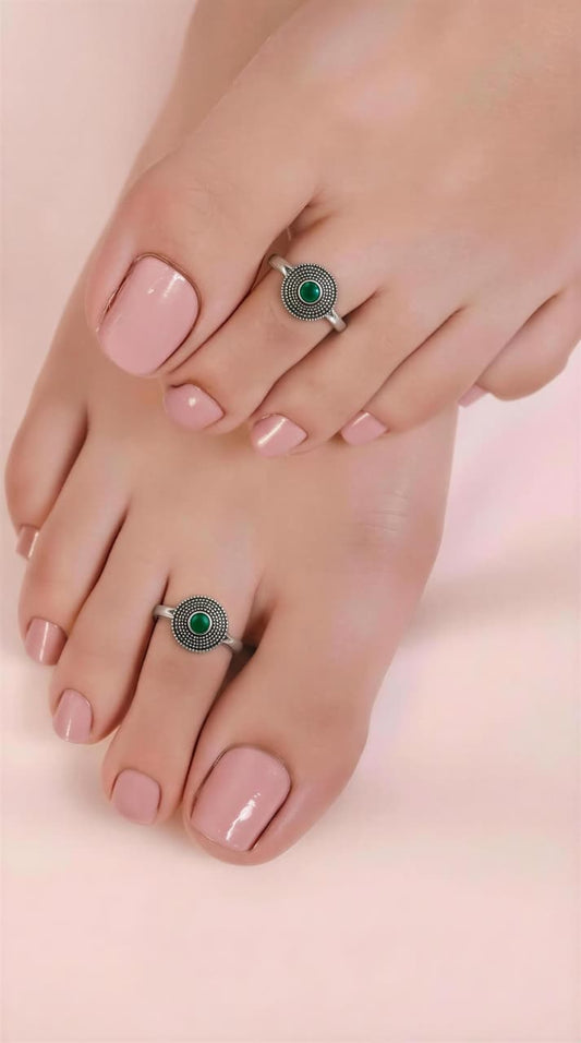 Emerald Oxidised 925 Silver Toe Rings (Pair)