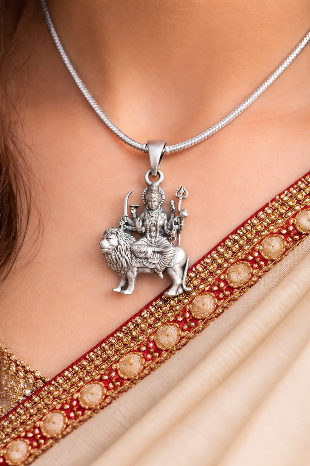 Maa Durga 925 Silver Pendant